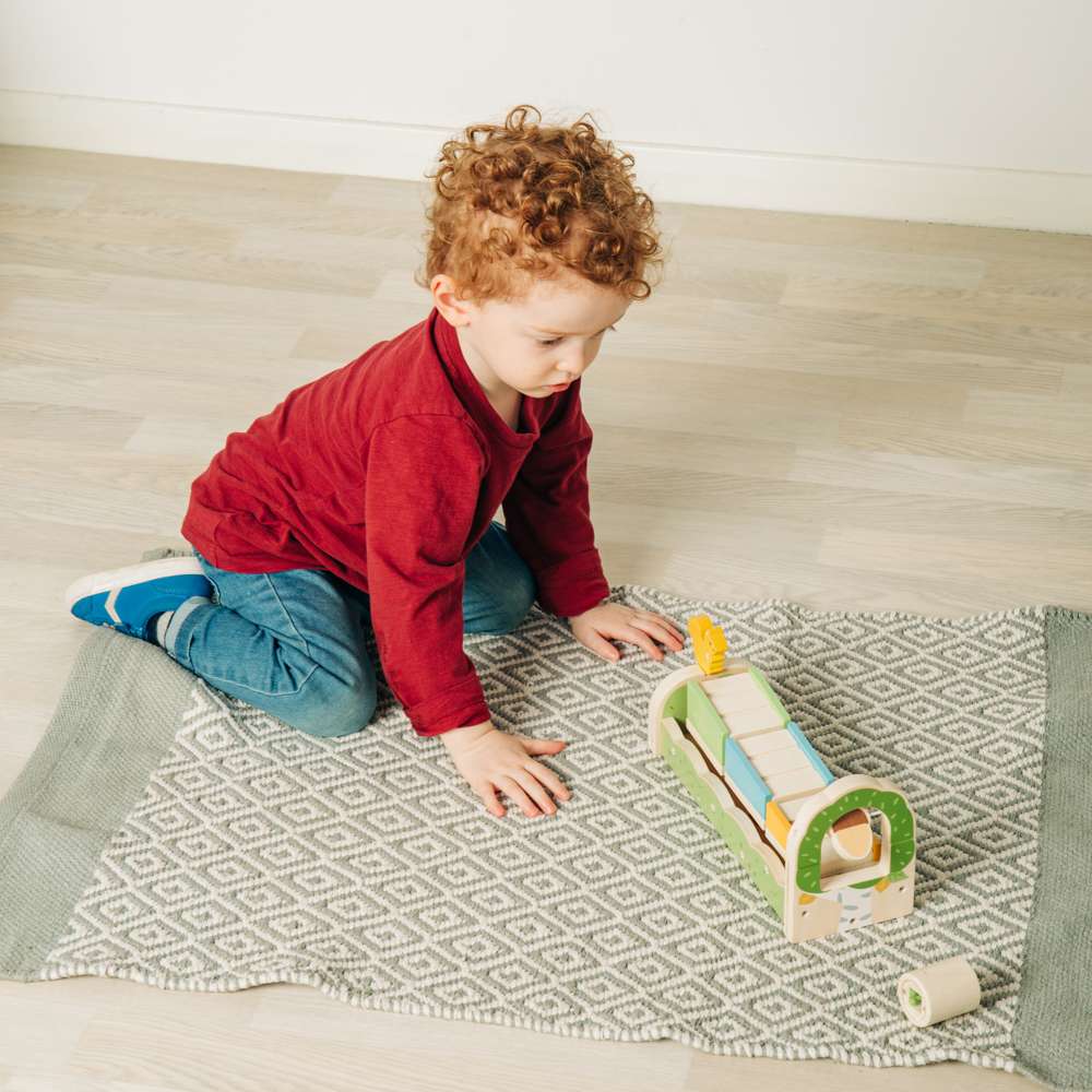 Bigjigs Toys Wooden Squirrel Ramp Sorter Toy with 8 Play Pieces and Silicone Shapes for 12 Months Plus
