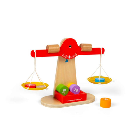 Bigjigs Toys Wooden Balancing Scales with 7 Weighted Disks STEM Toy Kitchen Accessory