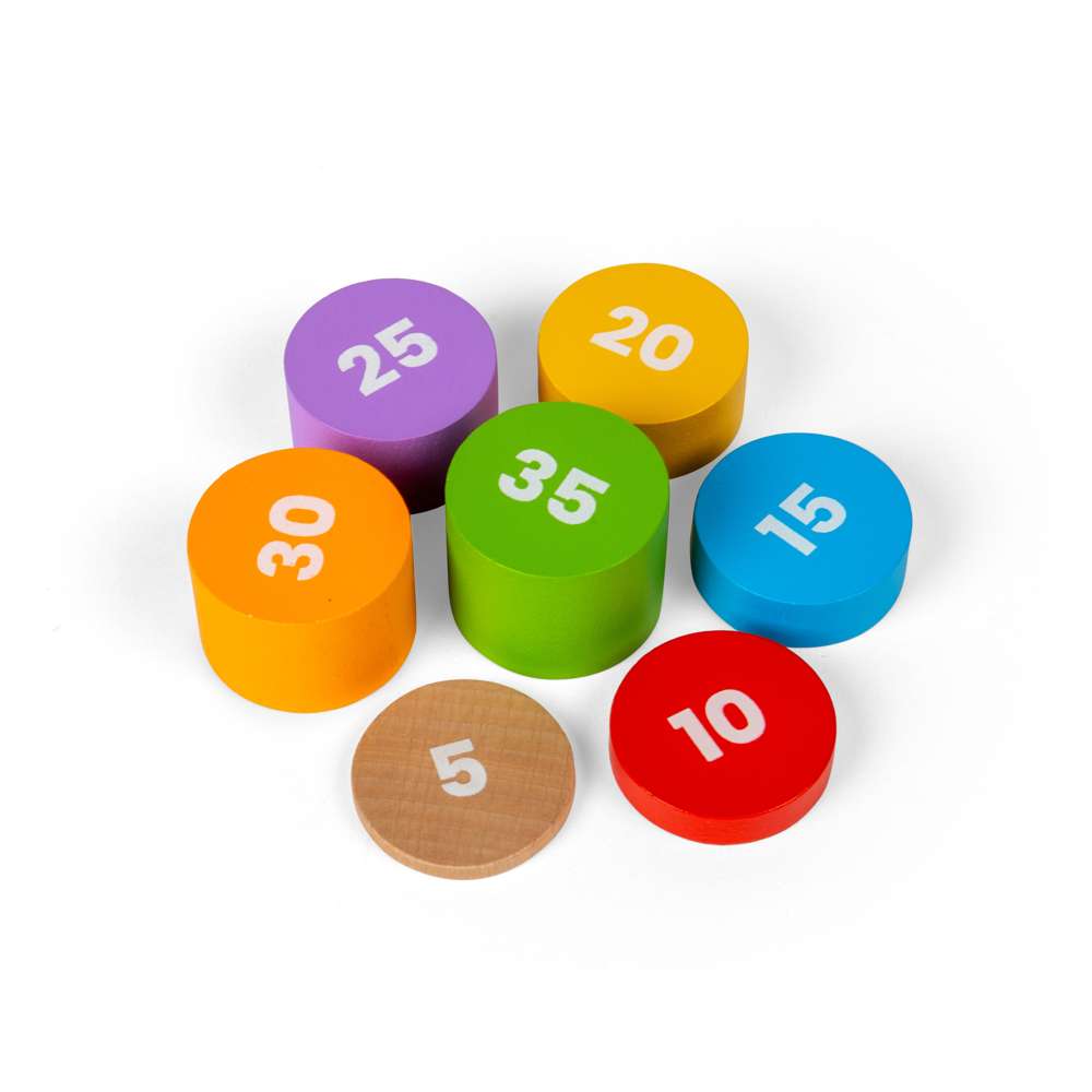 Bigjigs Toys Wooden Balancing Scales with 7 Weighted Disks STEM Toy Kitchen Accessory