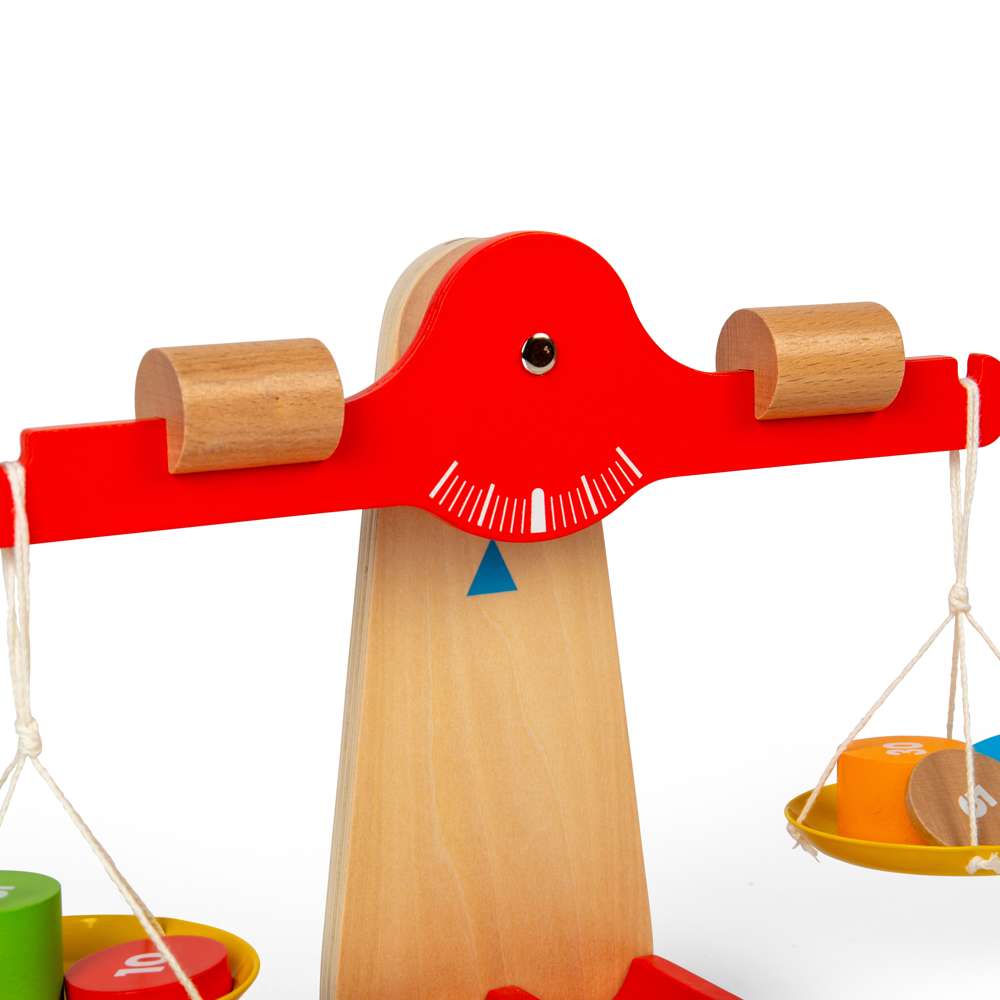 Bigjigs Toys Wooden Balancing Scales with 7 Weighted Disks STEM Toy Kitchen Accessory