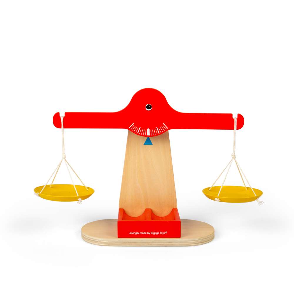 Bigjigs Toys Wooden Balancing Scales with 7 Weighted Disks STEM Toy Kitchen Accessory