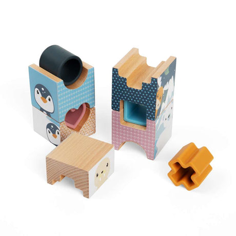 Bigjigs Toys Arctic Tower Puzzle Silicone and Wooden Stacking Toy Shape Sorter for Toddlers