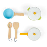 Bigjigs Toys Wooden Pots and Pans Set 7 Pieces Kids Kitchen Role Play Toy