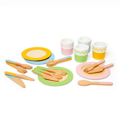 Bigjigs Toys Wooden Dinner Service Set 20 Piece Kids Pretend Play Kitchen Toy
