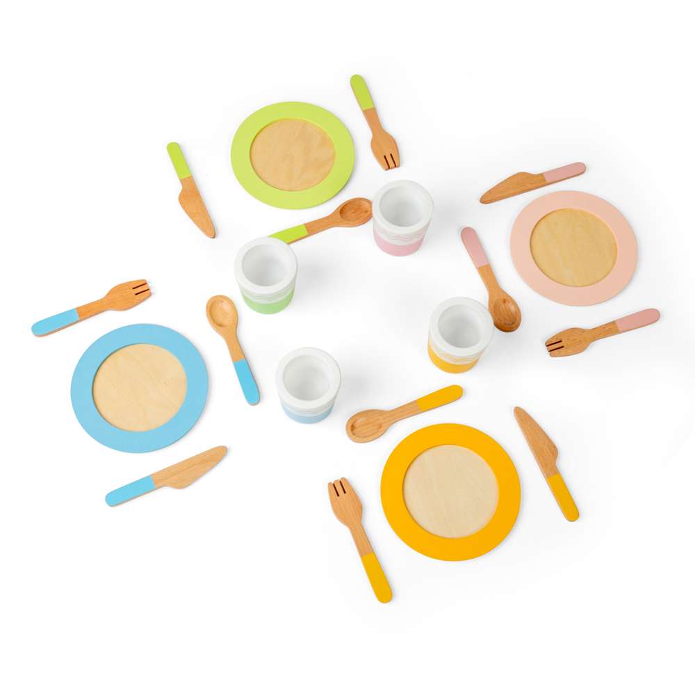 Bigjigs Toys Wooden Dinner Service Set 20 Piece Kids Pretend Play Kitchen Toy