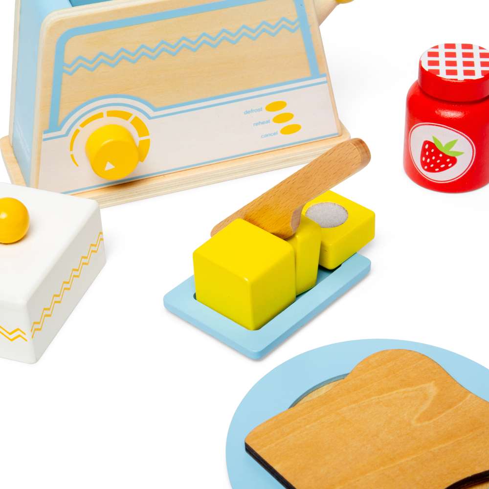 Bigjigs Toys Wooden Breakfast Set Toy Kitchen Accessories with Toaster and Play Food 18 Months Plus