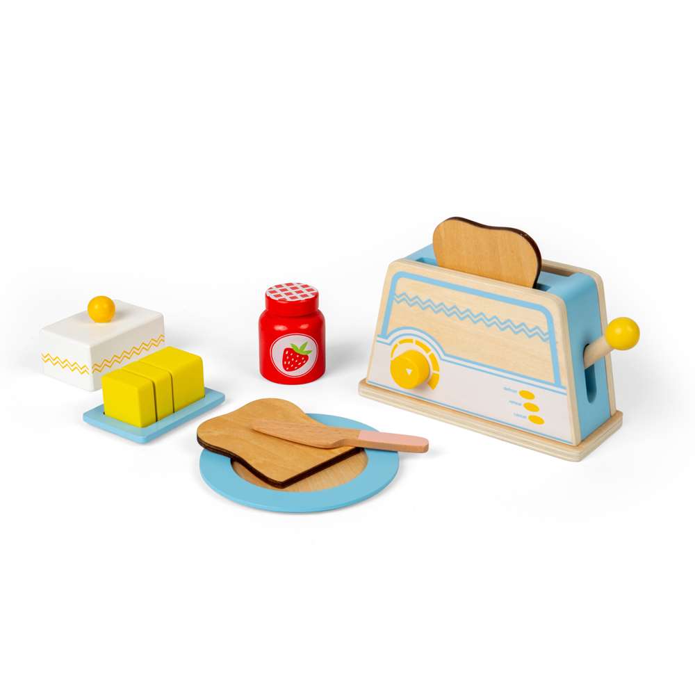 Bigjigs Toys Wooden Breakfast Set Toy Kitchen Accessories with Toaster and Play Food 18 Months Plus