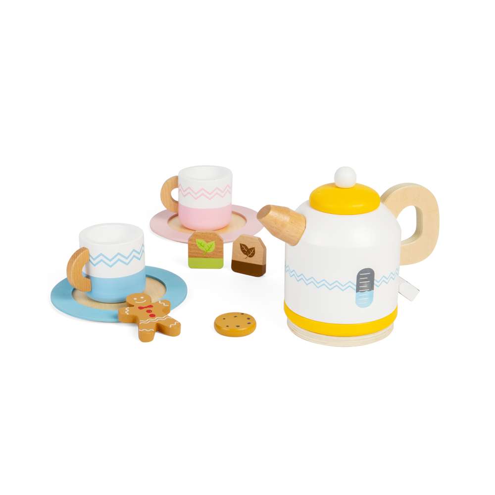 Bigjigs Toys Wooden Tea Set For Two Kids Role Play Kitchen Toy 18 Months Plus