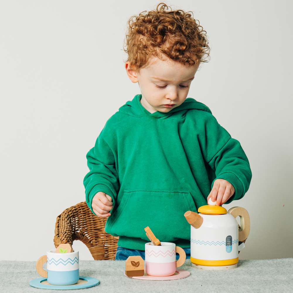 Bigjigs Toys Wooden Tea Set For Two Kids Role Play Kitchen Toy 18 Months Plus