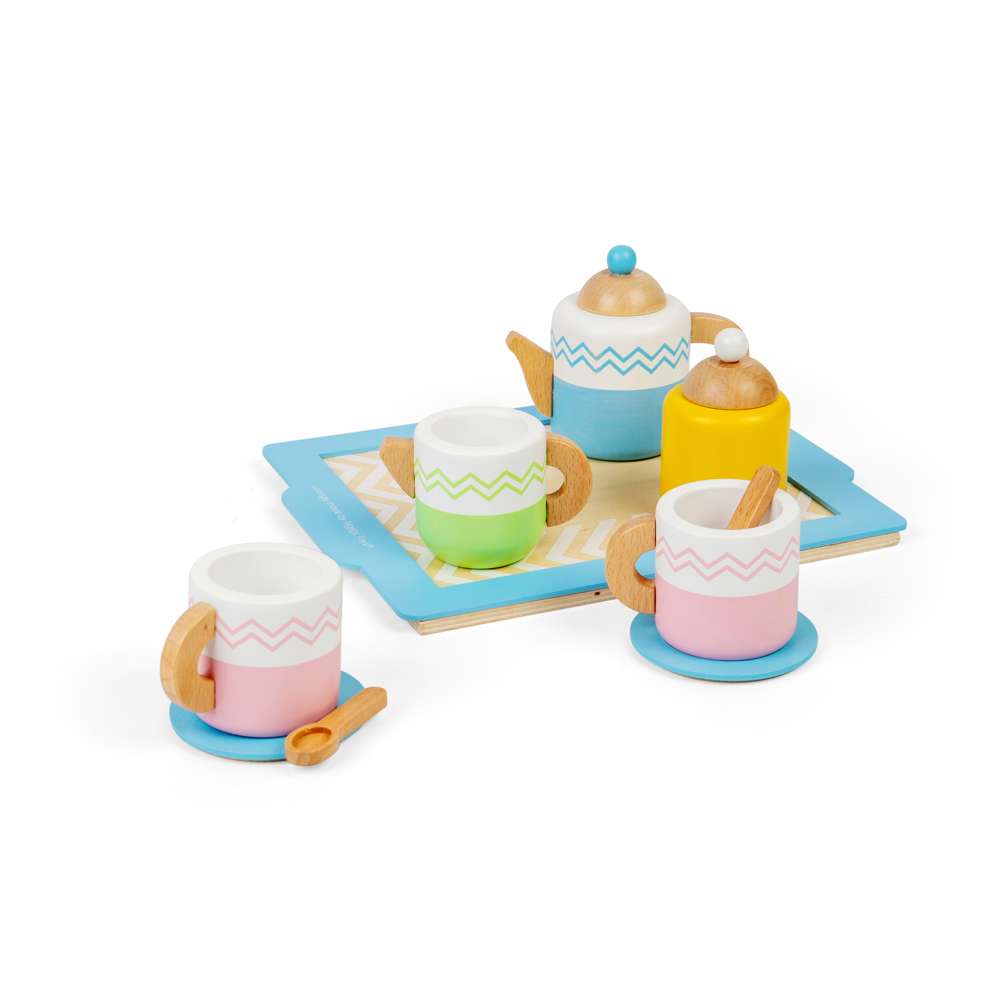 Bigjigs Toys Wooden Tea Tray Set Kids Pretend Play Kitchen Toy 10 Pieces