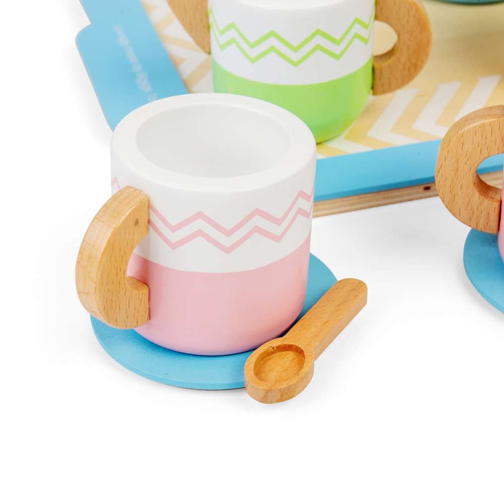 Bigjigs Toys Wooden Tea Tray Set Kids Pretend Play Kitchen Toy 10 Pieces
