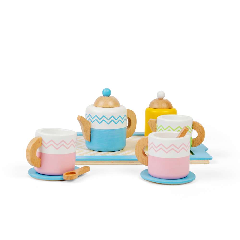Bigjigs Toys Wooden Tea Tray Set Kids Pretend Play Kitchen Toy 10 Pieces