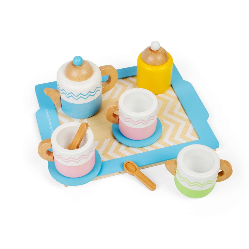 Bigjigs Toys Wooden Tea Tray Set Kids Pretend Play Kitchen Toy 10 Pieces
