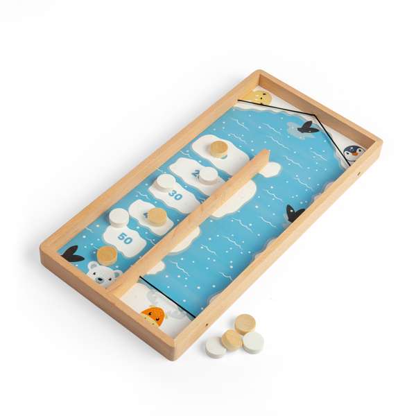Bigjigs Toys Wooden Ice Puck Game Sustainable Arctic Animal Board Game with 11 Play Pieces for Ages 3 Plus