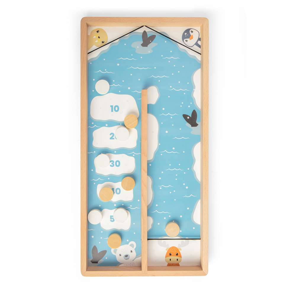 Bigjigs Toys Wooden Ice Puck Game Sustainable Arctic Animal Board Game with 11 Play Pieces for Ages 3 Plus