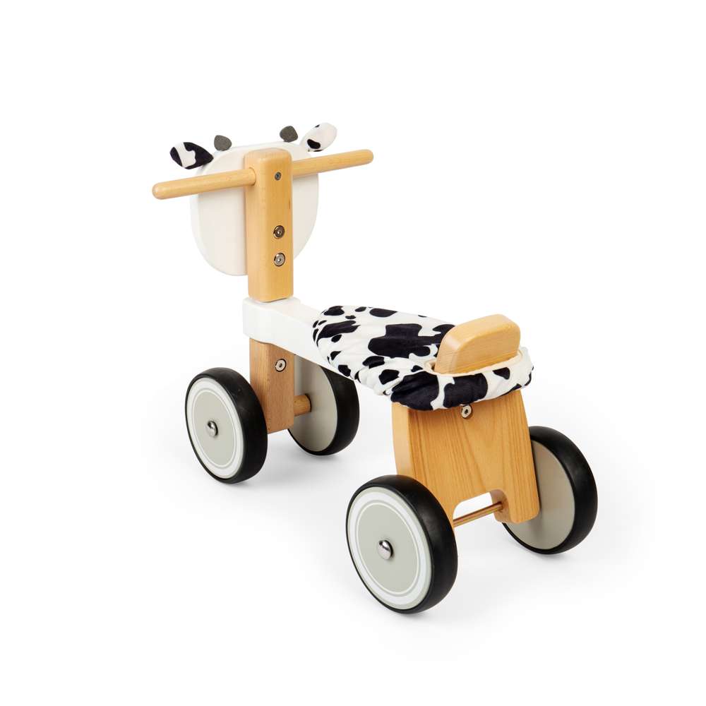 Bigjigs Toys Wooden Ride On Cow Toddler Push Along Toy with Fluffy Seat 18 Months Plus
