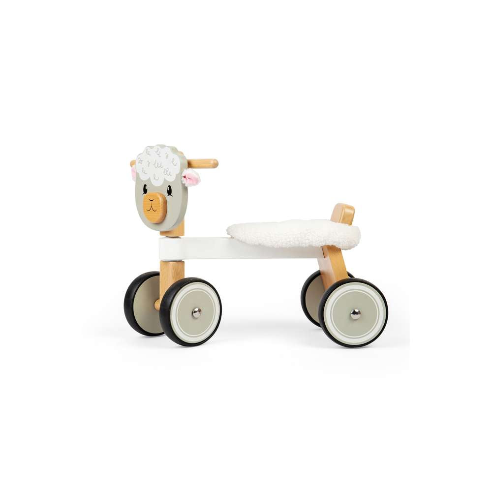 Bigjigs Toys Wooden Ride On Cow Toddler Push Along Toy with Fluffy Seat 18 Months Plus
