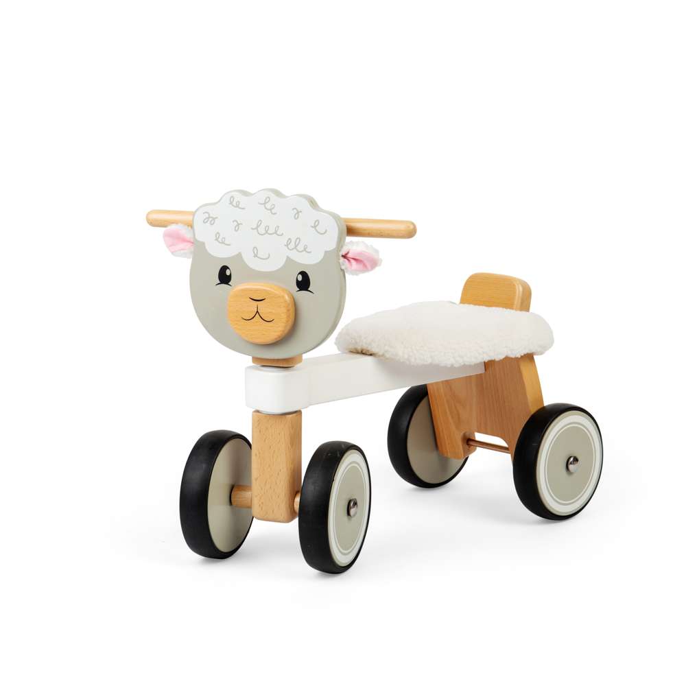 Bigjigs Toys Wooden Sheep Ride On Toy with Fluffy Seat for Toddlers 18 Months Plus