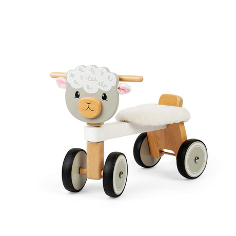 Bigjigs Toys Wooden Sheep Ride On Toy with Fluffy Seat for Toddlers 18 Months Plus