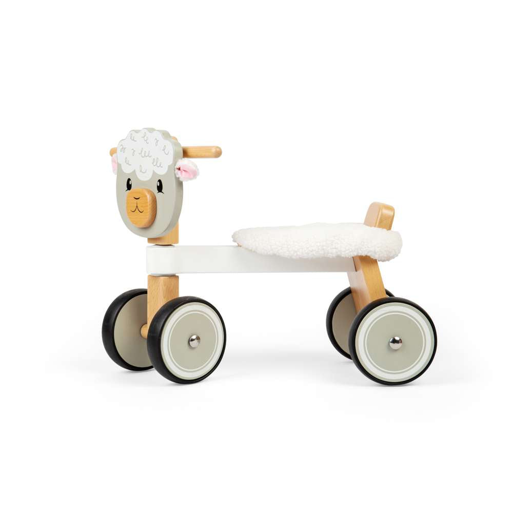 Bigjigs Toys Wooden Sheep Ride On Toy with Fluffy Seat for Toddlers 18 Months Plus