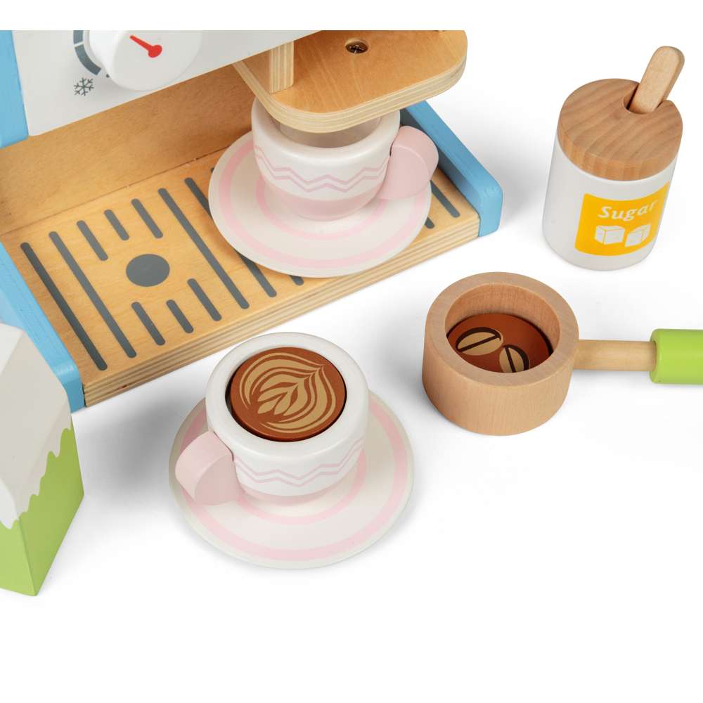 Bigjigs Toys Wooden Coffee Maker Pretend Play Kitchen Set with 11 Accessories