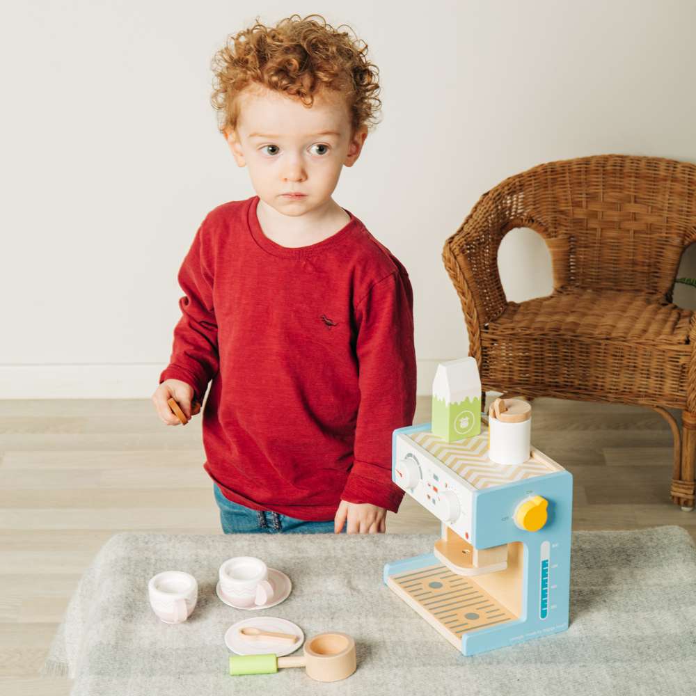 Bigjigs Toys Wooden Coffee Maker Pretend Play Kitchen Set with 11 Accessories