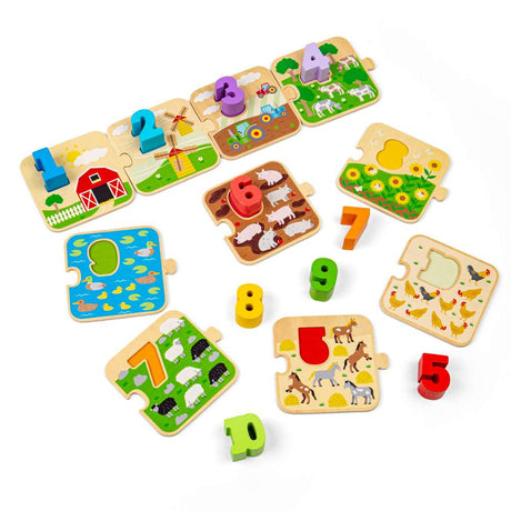 Bigjigs Toys 1-10 Tile Puzzle Wooden Educational Counting Toy for Toddlers 20 Pieces