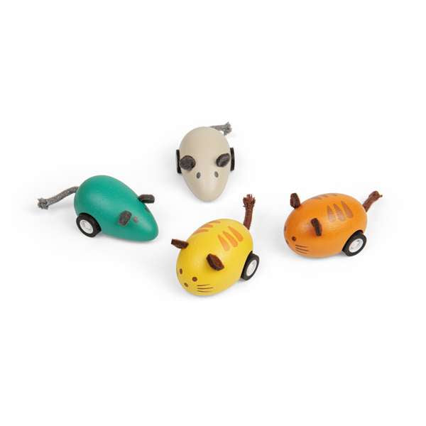 Bigjigs Toys Wooden Cat and Mouse Pull Back Toy Cars Set of 2