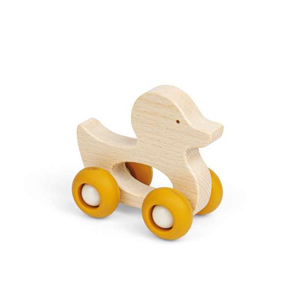 Bigjigs Toys Mini Animal Wooden Duck Push Along Toy for Babies and Toddlers 12 Months Plus