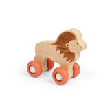 Bigjigs Toys Wooden Lion Jungle Animal on Wheels Push Along Toddler Toy