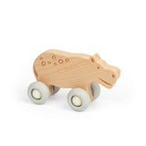 Bigjigs Toys Wooden Hippo Jungle Animal on Wheels Push Along Toy for Toddlers 12 Months Plus