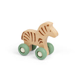 Bigjigs Toys Wooden Zebra Jungle Animal on Wheels Push Toy for Toddlers 12 Months Plus