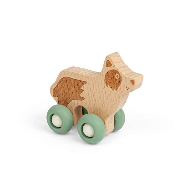 Bigjigs Toys Wooden Farm Animal on Wheels Dog Push and Pull Toy