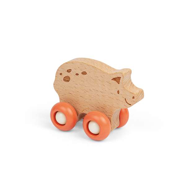 Bigjigs Toys Wooden Pig Farm Animal on Wheels Toddler Push and Pull Toy