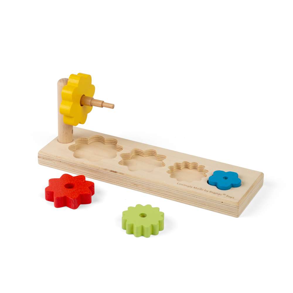 Bigjigs Toys Wooden Flower Sorter Stacking Toy Montessori Shape Matching Game for Toddlers 12 Months Plus