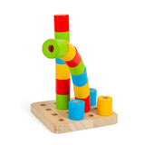 Bigjigs Toys Wooden Montessori Wobbly Peg Board Stacking Toy with 17 Play Pieces for 12 Months Plus