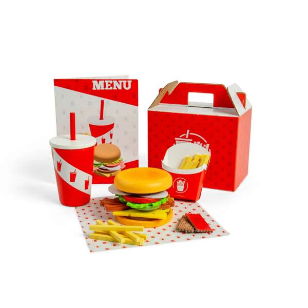 Bigjigs Toys Wooden Burger and Fries Set Kids Play Food 48 Pieces