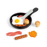 Bigjigs Toys Wooden Breakfast Fry Up Toy Food Set with Saucepan and Spatula 11 Pieces