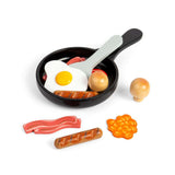 Bigjigs Toys Wooden Breakfast Fry Up Toy Food Set with Saucepan and Spatula 11 Pieces
