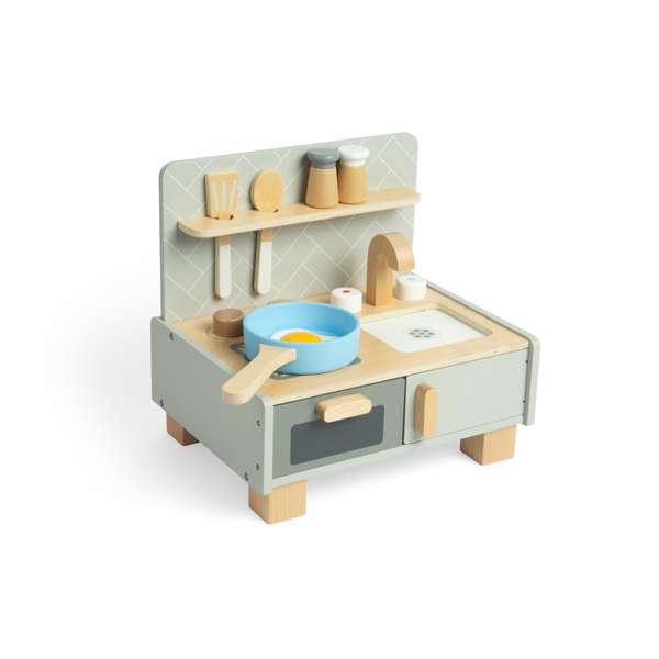Bigjigs Toys Wooden Tabletop Kitchen Kids Play Set with 7 Accessories