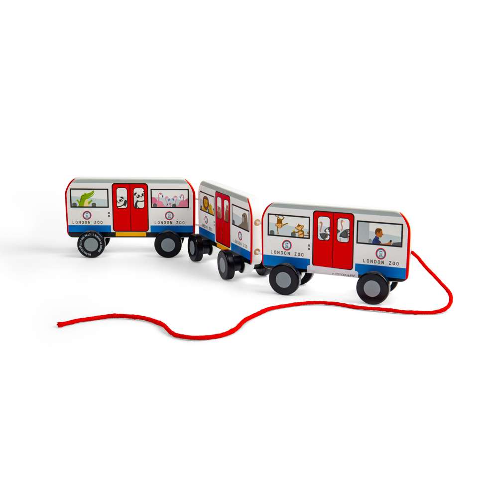 Bigjigs Toys London Pull Along Tube Wooden Toy Train with 3 Carriages for Toddlers 12 Months Plus