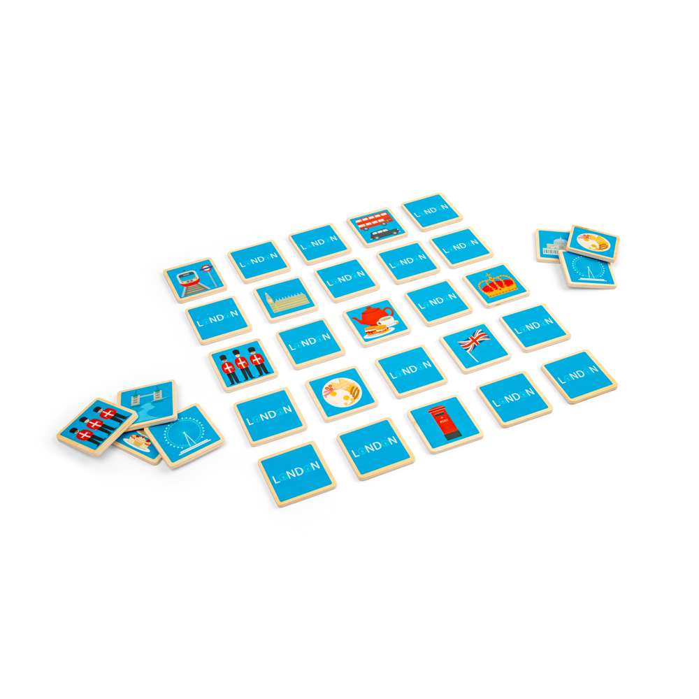 Bigjigs Toys London Memory Game Wooden Matching Toy with 32 Play Pieces and Tote Bag