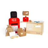 Bigjigs Toys Wooden Post Office Set 19 Piece Kids Role Play Toy Wood Toy Post Box and Scales