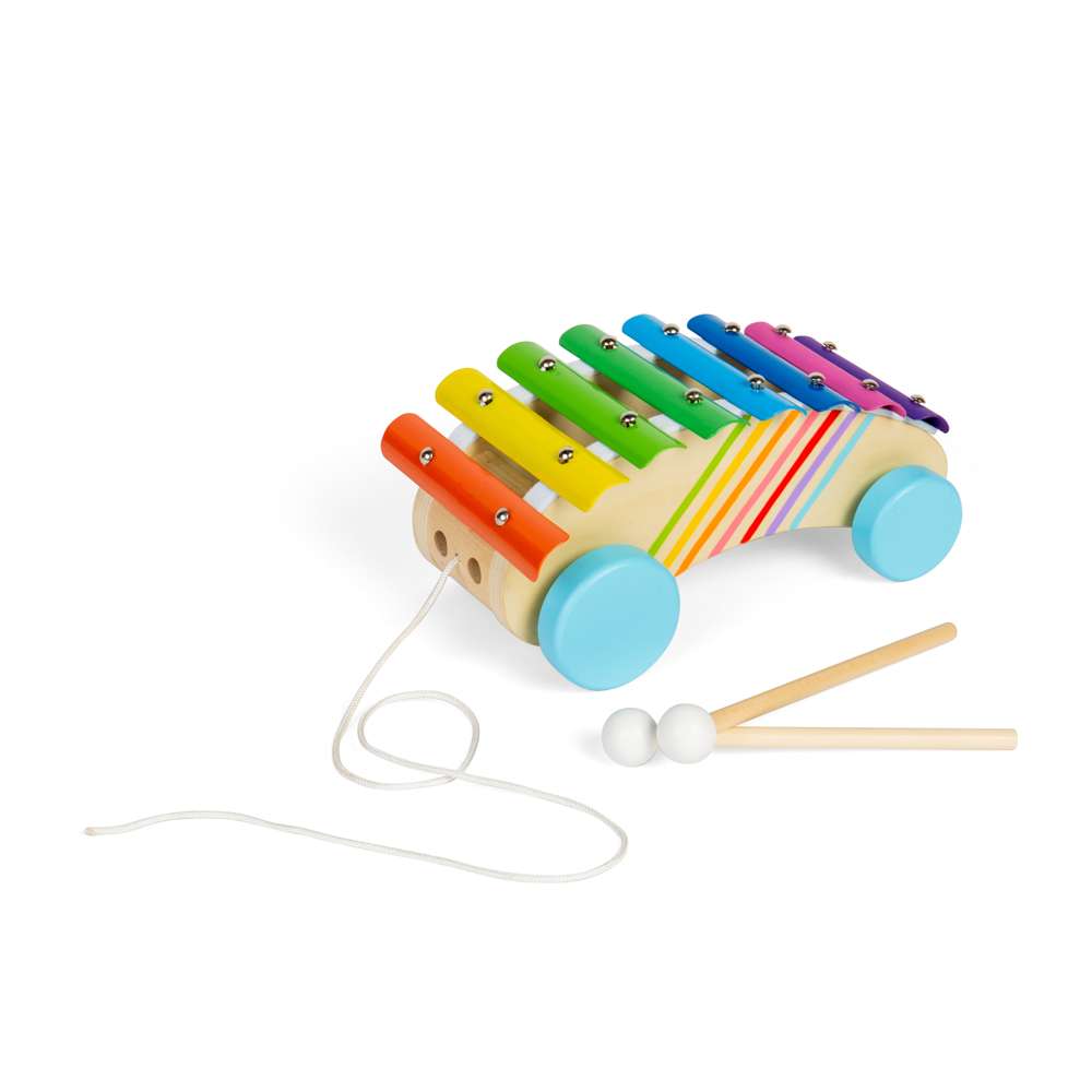 Bigjigs Toys Wooden Pull Along Xylophone 2-in-1 Musical Toy for Toddlers 18 Months Plus