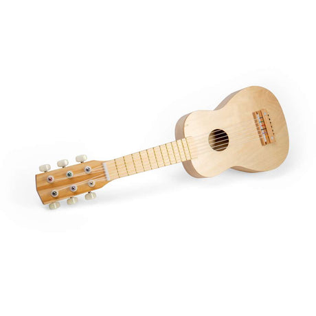 Bigjigs Toys Natural Wooden Acoustic Guitar for Kids with 6 Tunable Strings Stand and Plectrum