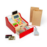 Bigjigs Toys Wooden Shop Till with Mini Scanner and Pretend Money Toy Kitchen Accessories For Kids