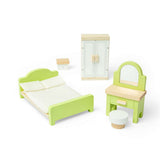 Bigjigs Toys Wooden Dolls House Bedroom Set with Bed Wardrobe and Dresser