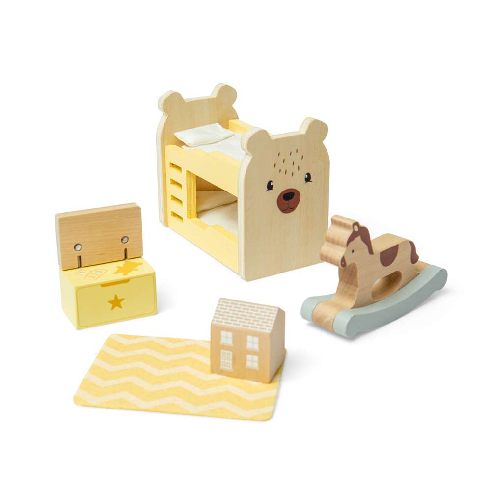 Bigjigs Toys Wooden Kids Bedroom Set 9 Piece Dolls House Furniture Accessory Set