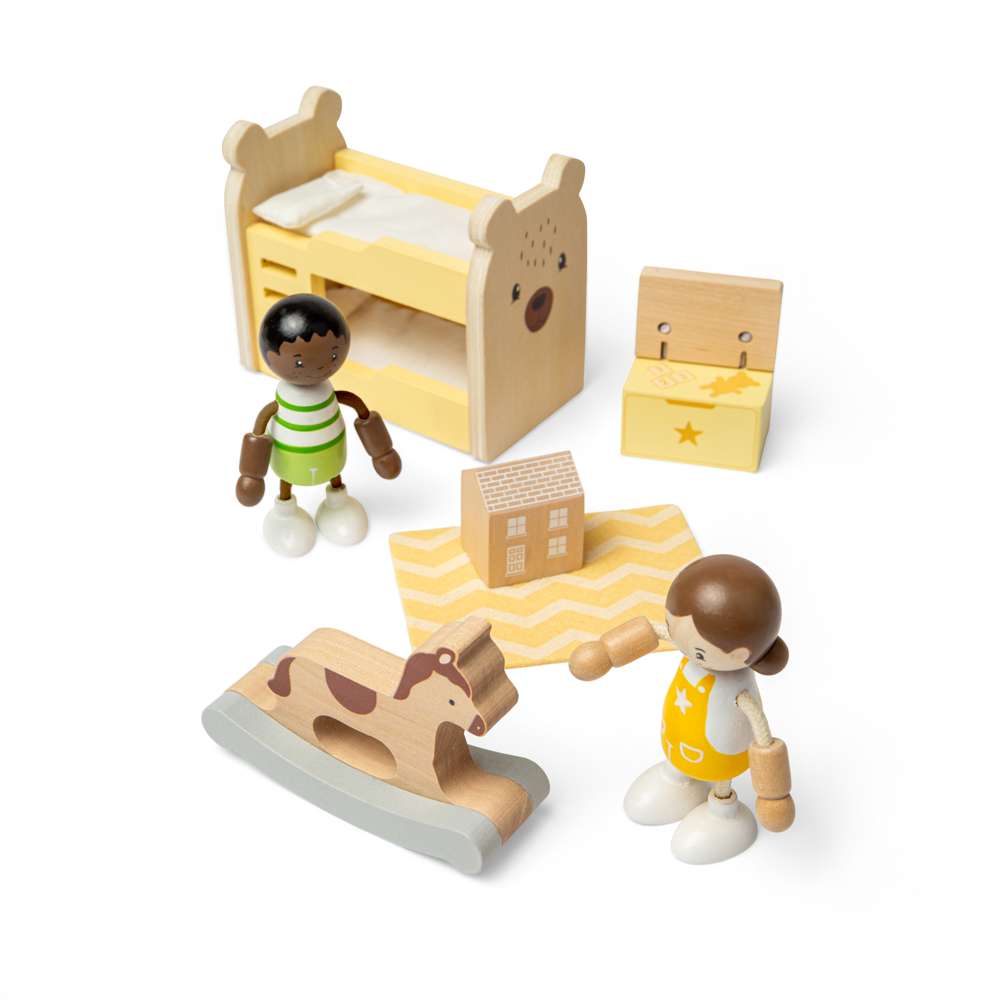Bigjigs Toys Wooden Kids Bedroom Set 9 Piece Dolls House Furniture Accessory Set
