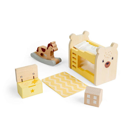 Bigjigs Toys Wooden Kids Bedroom Set 9 Piece Dolls House Furniture Accessory Set